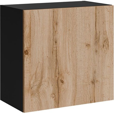 Armario de pared Species, Negro + Roble wotan, 50x50cm, Número de puertas: 030cm, MDF, Aglomerado laminado