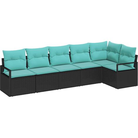 Sofa Set mit Kissen Schwarz Poly Rattan vidaXL