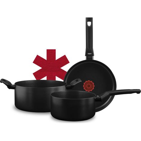 H&H Batteria Pentole 8 Pezzi Focus con Rivestimento Antiaderente Pfluon Nero, Casseruole, Padelle e Coperchi in Vetro con Silicone, Fondo Universale per Tutti i Piani di Cottura (1/2)