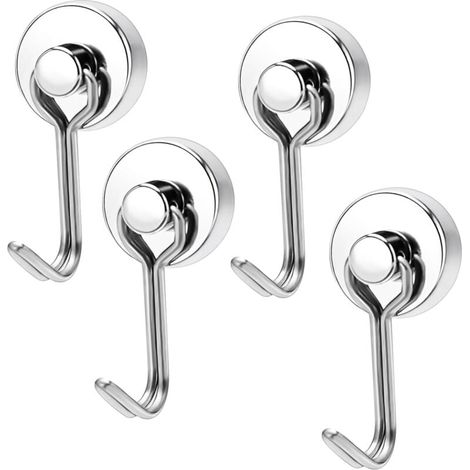 Magnetische Haken, 4er-Pack, silber, extra stark, vertikale Tragfähigkeit 0-15 kg, drehbar, für Küche, Haushalt und Schlafzimmer. (1/4)