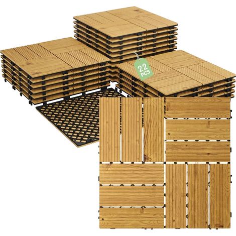 Dalles de Terrasse, Bois d'Acacia Massif, Installation Facile par Clips, Jaune clair (1/2)
