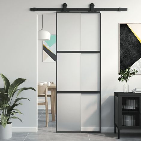 Maison Exclusive - Schiebetür Schwarz 76x205 cm Hartglas und Alum (1/4)
