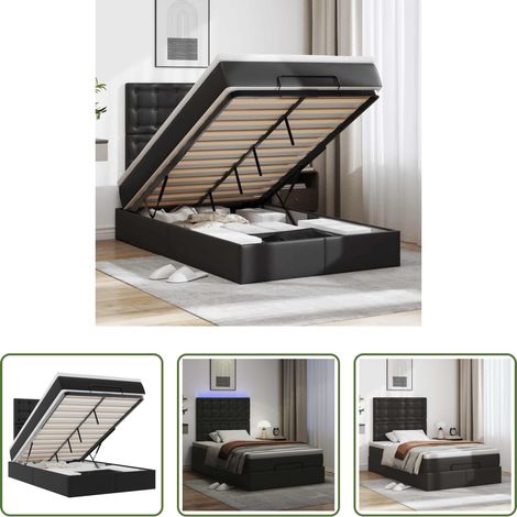 vidaXL LED-Beleuchtung -  Ottoman-Bett mit Matratze & LEDs Schwarz 120x190 cm Kunstleder
