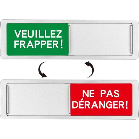 2 x Switchable Acrylic Door Panel, Please Knock + Do Not Disturb, Switchable, Size 17.8 x 5 cm (Silver, BG FR) (1/5)