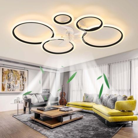100cm Ceiling Fan with Lighting Modern Lights, LED 130W Dimmable Ceiling Light with Remote Control Fan Lamp for Living Room, Bedroom, Kitchen, 6 Speeds (Black) (1/5)