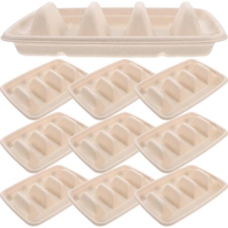 JeiibrZui - Ensemble de 50 supports à tacos - 22 x 15 cm - Conception à 3 compartiments - Beige - Plateaux de service jetables pour tacos, hot-dogs et autres en-cas lors de fêtes et pique-niques (1/5)