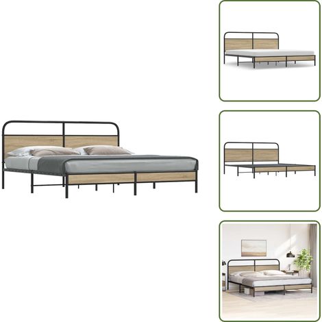 Cadre de lit en métal sans matelas chêne fumé 200x200 cm - Cadre De Lit - Cadres De Lit - Meuble De Chambre À Coucher - Lit (1/5)