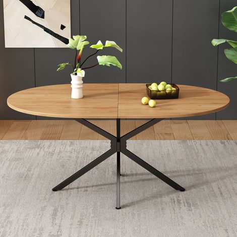 Table ovale repas 120x80x75,5cm, design moderne stable 4-6 personnes, pieds métal, look épuré naturel