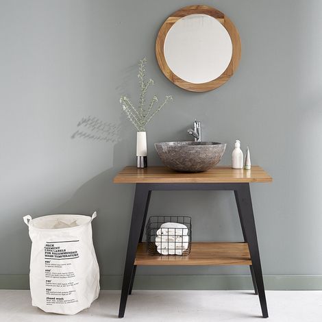Meuble de salle de bain en teck massif 80 cm (1/5)