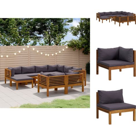 Gartenmöbel-Sets - Living 10-tlg. Garten-Lounge-Set mit Auflage Massivholz Akazie (1/5)