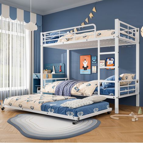 Etagenbett90/200 cm Weiß aus Eisen mit Ausziehbett (1/4)