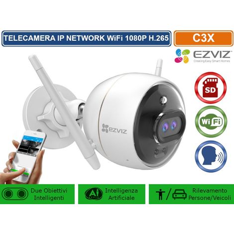 EZVIZ C3X TELECAMERA IP NETWORK WIFI 1080P INTELLIGENZA ARTIFICIALE VISIONE NOTTURNA A COLORI AUDIO BIDIREZIONALE REGISTRA SU SD CARD IP67 (1/4)