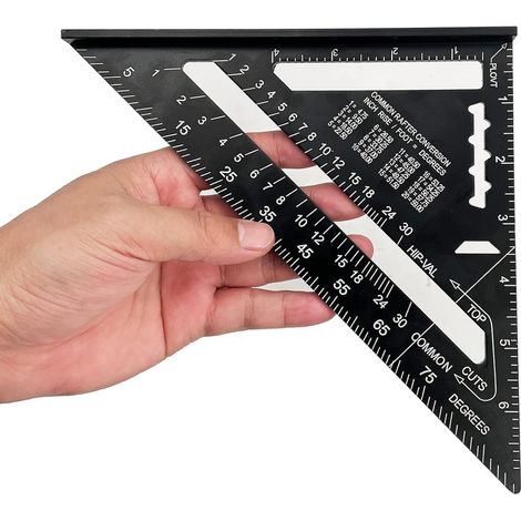 Équerre de charpentier - Règle en aluminium - Équerre de charpentier triangulaire 45/90 degrés - 180 mm - Instrument de mesure de haute précision - Pour charpentiers, couvreurs et ingénieurs - Noir (1/5)