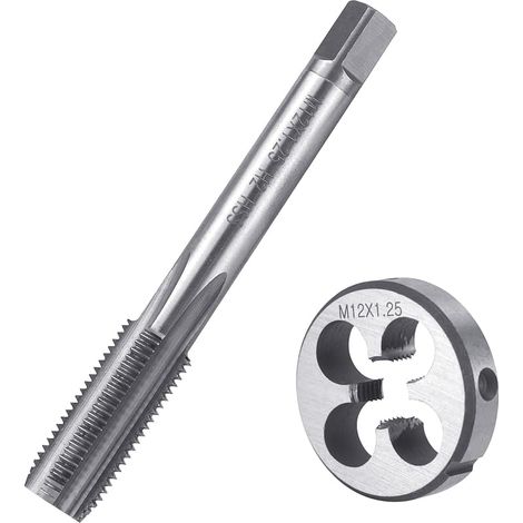 M12 X 1,25MM Jeu de Tarauds et Filières à Filetage Métrique, M12 X 1,25mm Kit de Taraudage et Filetage HSS Tarauds à Main Droite Filetage, pour Filetage Tapotement Réparation (1/5)