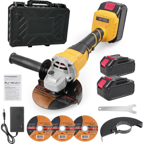 Meuleuse angulaire sans fil, 21V Meuleuse D'angle Brushless, Vitesse à Vide 9000 r/min, disque-Ø:125 mm, Deux 1300mAH Batterie et Chargeur,pour polir, poncer et couper le métal, la pierre (1/5)