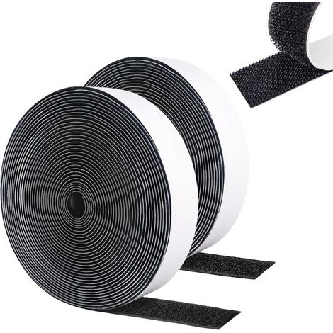 Lot de 2 Rouleau Scratch Autocollant,Scratch Autocollant Double Face,Scratch Autocollant Pour Moustiquaire,Bande Scratch Adhésive,Ruban Scratch Autocollant,Bande Double Face Scratch,5M,Noir (1/5)