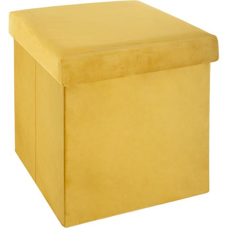 Pouf pliant moutarde en velours en Polyester - 38 x 38 Cm -PEGANE- (1/2)