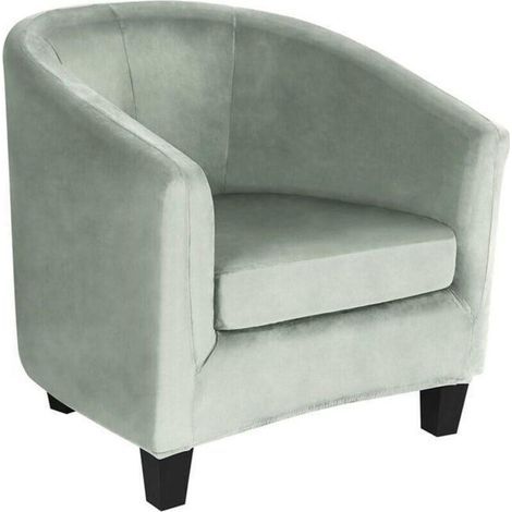 Velours Housse de Fauteuil Club Cabriolet Ensemble de 2 Pièces avec Housse de Coussin,Housse Fauteuil Salon Crapaud Extensible Tub Chair,VERT CLAIR (1/4)