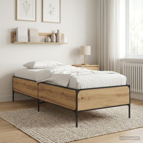 Cadre de lit 80 x 200 cm à lattes fixes en bois d’ingénierie, chêne artisanal, 25.8kg - PANGIVO (1/5)