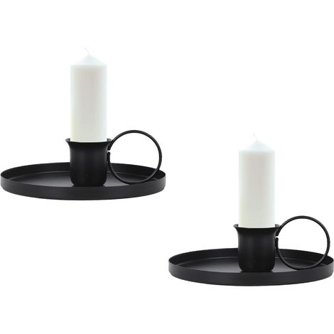 Vintage-Kerzenständer, 2 Stück, Metall-Kerzenhalter, schwarze Kerzenhalter mit Griff und Tablett, Retro-Kerzenleuchter, Tischdekoration für Weihnachten, Halloween, Hochzeitszeremonie, Geburtstag (Turm