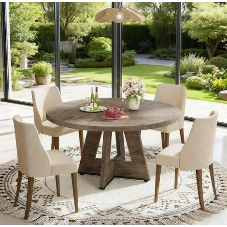 MEUBLIV Tavolo da pranzo rotondo 120 cm grigio – stile rustico, 4 posti, senza sedie (1/5)