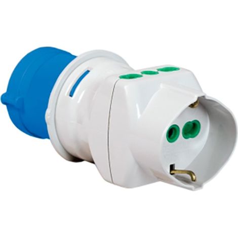 ADATTATORE INDUSTRIALE 230V SPINA+2PRESE 2P+T 16A+SCHUKO IP44 CEE FANTON