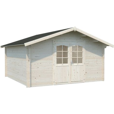 Casetta da giardino in legno 400x400 cm, pareti 28 mm grezze con porta doppia vetrata, per deposito attrezzi e arredo esterno - Esterni da Vivere