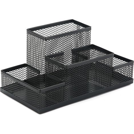 Organiseur de bureau, Pot à Crayons en Métal, Étagère de Bureau avec Porte-notes en Maille, 100 x 205 x 105 mm, Multifonctionnel Organisateur de Bureau, Accessoire de Rangement pour Bureau Noir,une pi