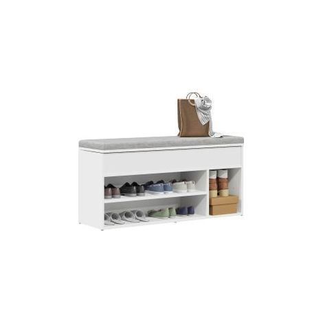 Banc à chaussures blanc 102x30,5x45 bois d'ingénierie (1/5)