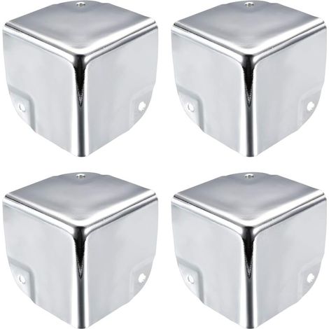 Protections d'angle en métal pour boîtes, protections de bords de 50 x 50 x 50 mm, couleur argentée, lot de 4 pièces, pour coins de tables et de bureaux. (1/3)