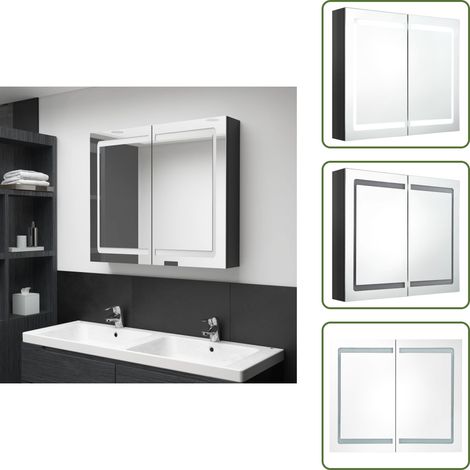 Armadietto da parete - vidaXL Armadietto Bagno con Specchio e LED Nero Lucido 80x12x68 cm - Armadietto con luce LED