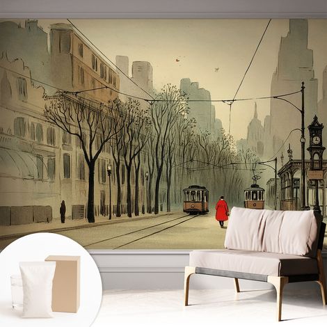 Fototapete Vliestapete mit Kleber - modern Wohnzimmer - Wanddekoration - einfach anzubringen Städtische Symmetrie 312x219 cm (1/5)