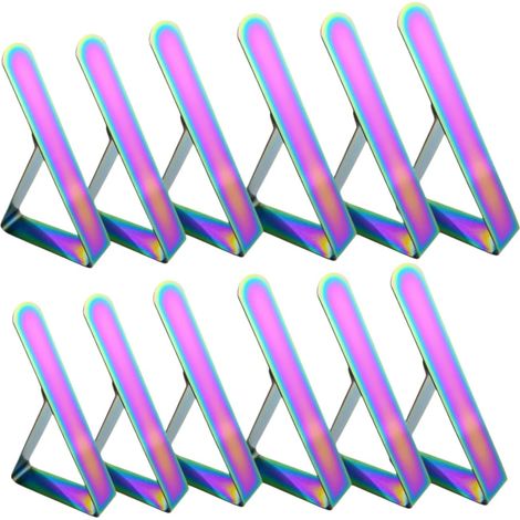 Clip per tovaglia decorativa arcobaleno da 12 pezzi, clip per tovaglia in acciaio inossidabile, clip per gonna per tavolo da picnic all'aperto, clip per tovaglia in metallo (1/4)