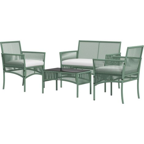 4-teiliges Gartenmöbelset: 2-Sitzer-Sofa, 2 Sessel, Couchtisch mit Glasfront