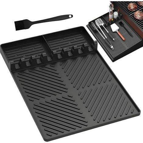 Tapis de barbecue pour barbecue à gaz, 1 tapis de cuisson en silicone pour barbecue à gaz, brûleur latéral, 1 pinceau à huile, accessoire de barbecue en silicone, pour épices, bouteilles et ustensiles (1/5)