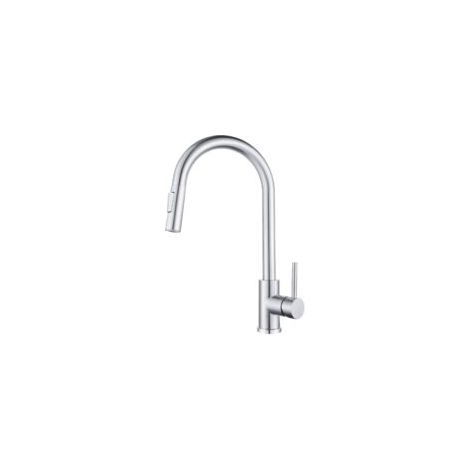 Rubinetto da cucina estraibile antispruzzo Crezuo, girevole a 360°, design leggero, finitura cromata. (1/3)