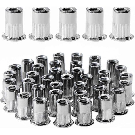100 écrous à sertir M6 à tête plate, en acier inoxydable, inserts filetés pour plastique et métal (12 mm x 15 mm) (1/5)