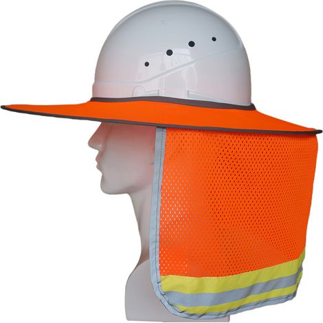 Orange Full brim mesh reflective neck hat shade building outdoor sun protection can be stored hard h (1/4)