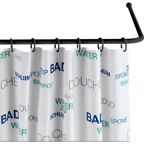 Wenko – Barre d'angle en aluminium noir 80x80 cm – Adaptable pour rideaux de douche – Installation facile avec matériel inclus – Poids 0,51 kg