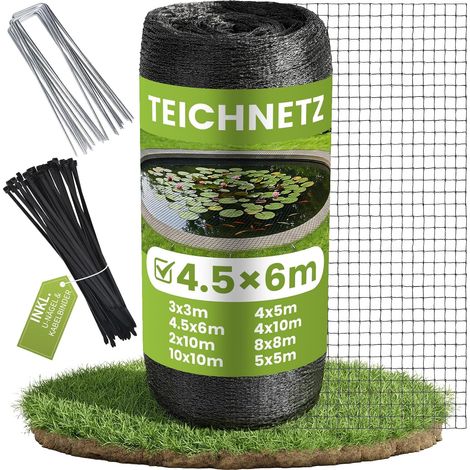 Filet de Protection pour Bassin 4.5×6 m Filet à Mailles Fines Clous en U et Attaches de Serre Cable - Protection des Oiseaux, Anti-Feuilles, Chats (1/5)