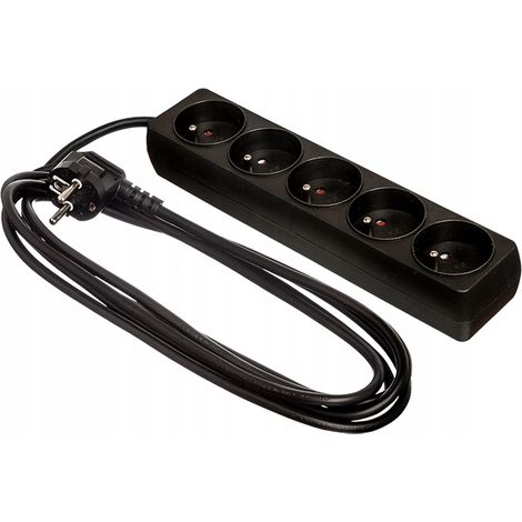 Cable alargador de 5 tomas, 5 m + 0, color negro