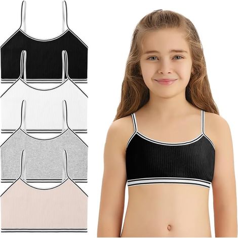 Girls' Cotton Bras, Girls' Sports Bras, Girls' Bandeau Lingerie Tops, 4-Pack (1/5)