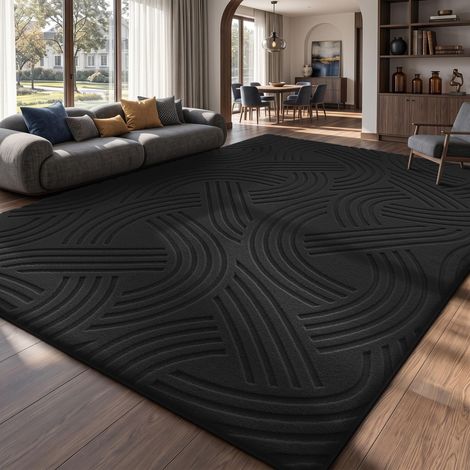 Tapis Salon 200x300cm, Grand Tapis Moderne, Noir (1/5)