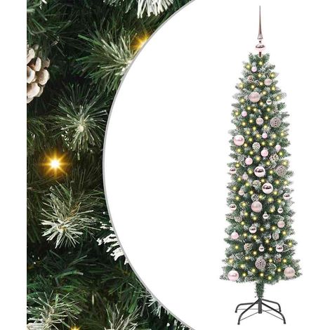 Albero di Natale  Albero natalizio  Albero festivo Artificiale Sottile Verde e Bianco 150 cm (1/5)