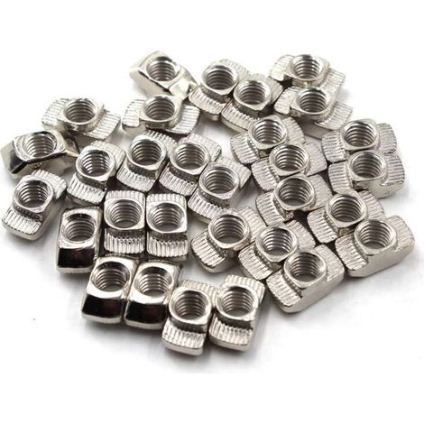 (50 Pièces) M4 Écrou T en acier carbone nickelé pour extrusion d'aluminium 3030 norme européenne (1/4)