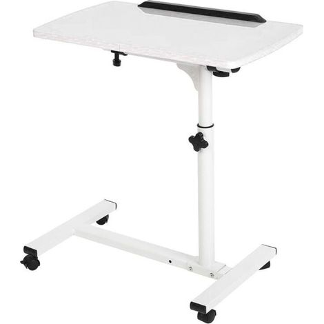 Table d'appoint à roulettes, table d'appoint réglable en hauteur, table de chevet mobile blanche, bureau pliable pour salon, canapé, chambre (1/4)