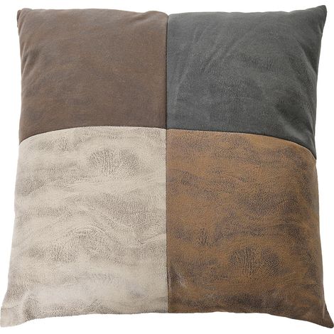 Coussin Patchwork 40x40cm Aspect Vieux Cuir Déhoussable (1/4)
