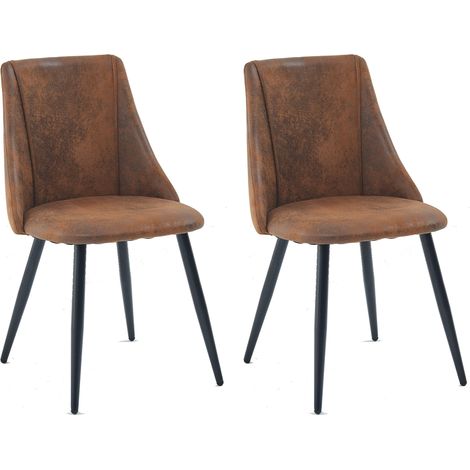 Meuble Cosy Lot de 2 Chaises de Salle à Manger Rétro Fauteuil Assise rembourrée en suédine Pieds en métal pour Cuisine Salon Chambre Bureau, Style Industriel, Marron, 52,5x49,5x83cm (1/5)