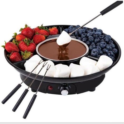 Fondue Chocolat - Électrique - 27.5 cm - Capacité 260 ml - Noir - 2 Fourchettes Incluses (1/5)