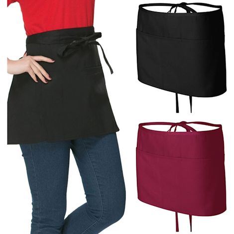 Tablier de cuisine noir en polyester léger et imperméable avec (1/5)
